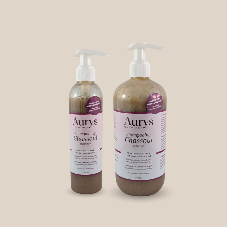 Ghassoul shampoo, new look, improved formula (250ml and 500ml sizes)