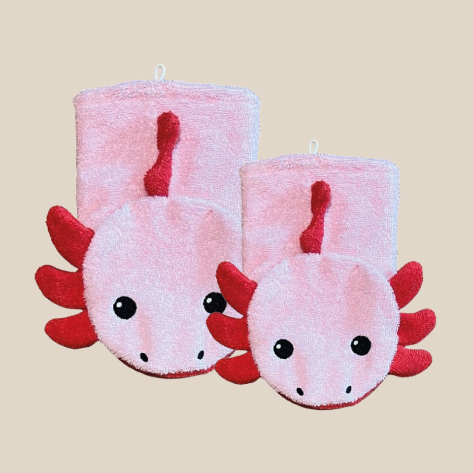 Gant de toilette en coton bio – Axolotl