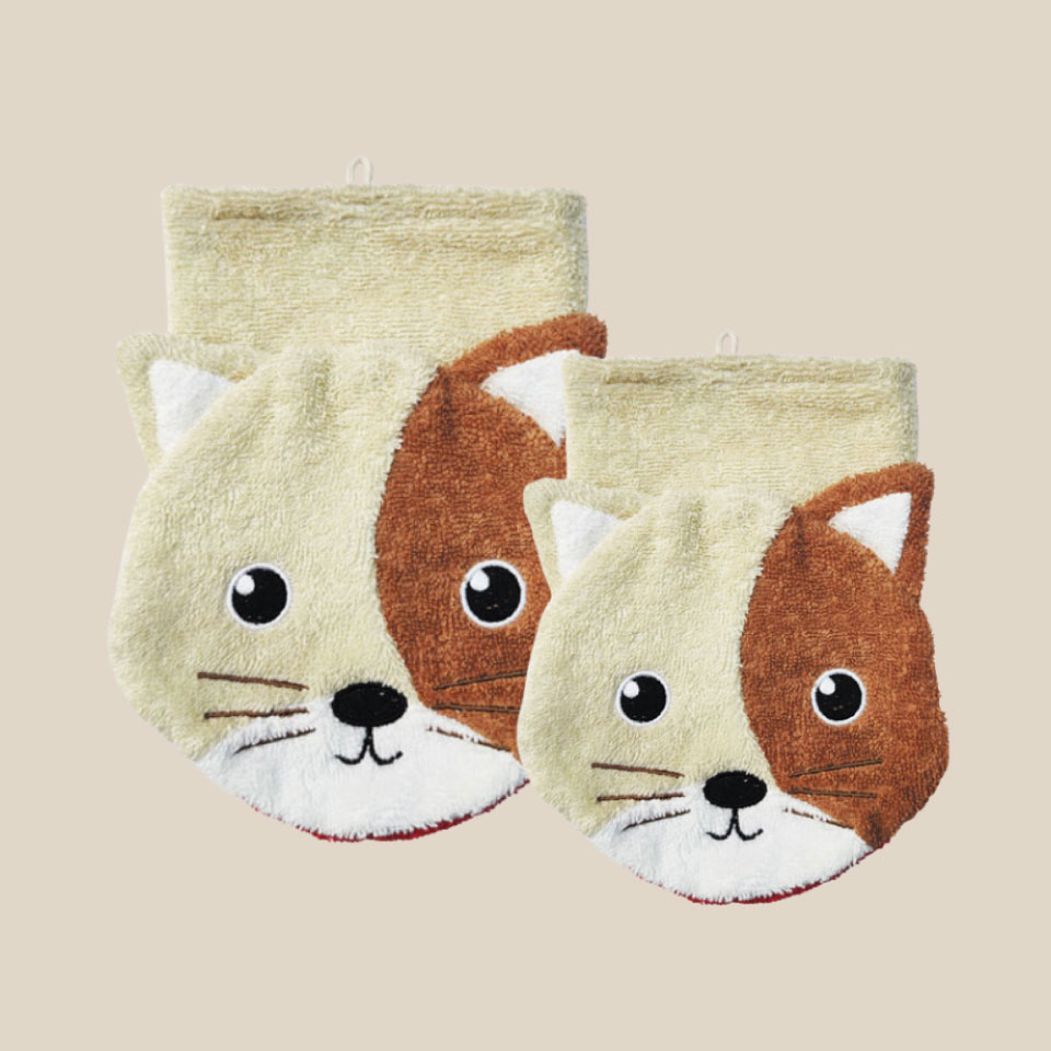 Gant de toilette en coton bio – Chat