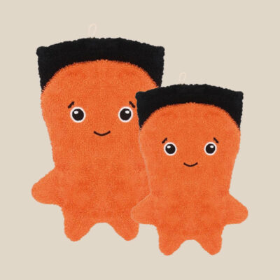 Gant de toilette en coton bio – Pieuvre orange