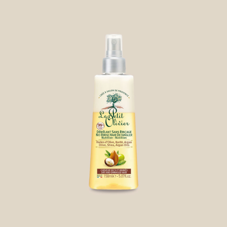 Spray Démêlant sans rinçage – Cheveux Secs/Abimés – Olive, Karité & Argan